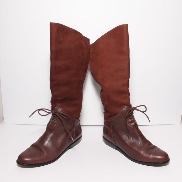 Vintage Scruples Suede & Leather Lace Front Boots Size 7D Low heel Brown - Picture 3 of 12